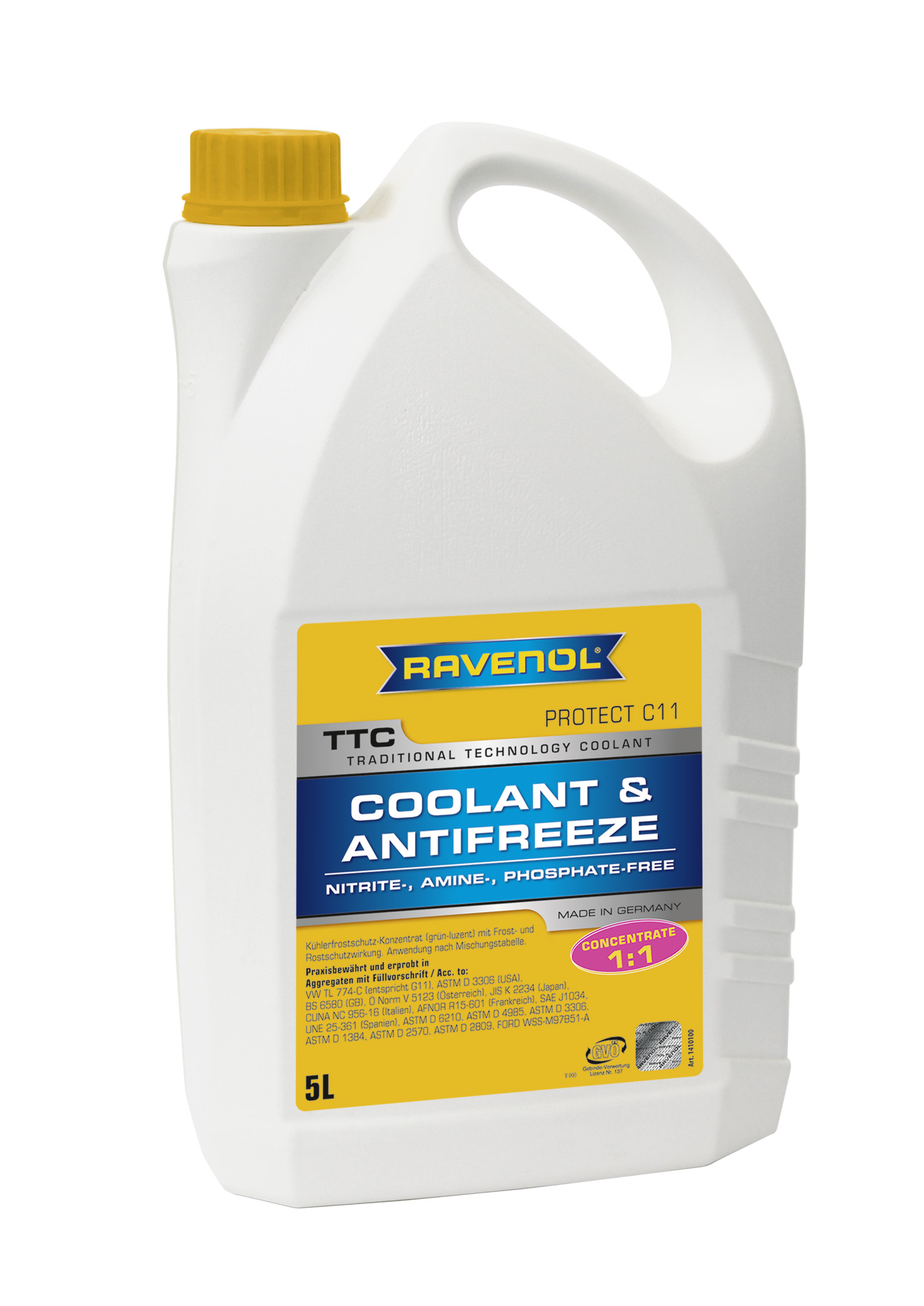 Купить Ravenol 4014835755253 Антифриз концентрат жёлтый TTC Traditional Technology Coolant Concent ( 5л)